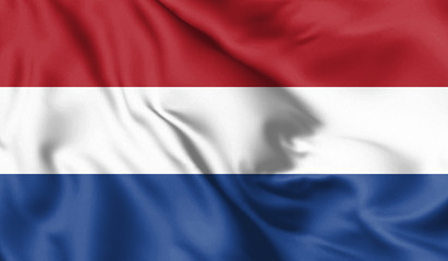Netherlands flag blowing in the wind. Background texture. 3d illustration.