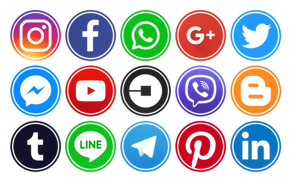 Popular circle social media icons with rim