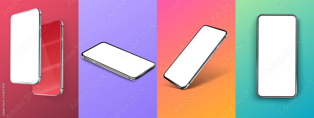 Aufkleber set of realistic smartphone mockup set. modern digital device template. modern abstract covers set. 