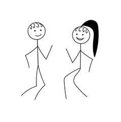 stick man happy young man and girl dancing isolated on white background