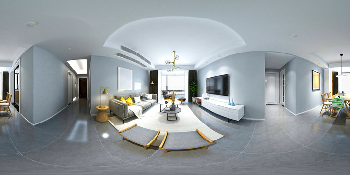 3d render of 360 degrees home living room