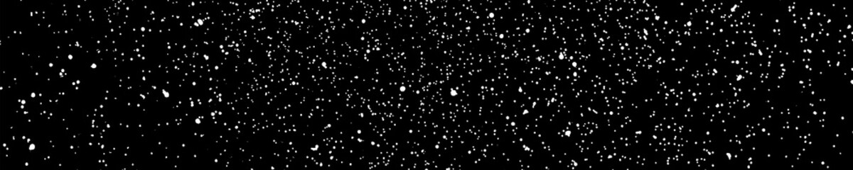 White Grainy Texture On Black. Panoramic Background. Wide Horizontal Long Banner For Site. Dust Overlay. Light Coloured Noise Granules. Snow Vector Elements. Illustration, EPS 10.