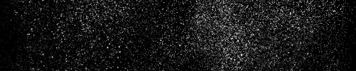 White Grainy Texture On Black. Panoramic Background. Wide Horizontal Long Banner For Site. Dust Overlay. Light Coloured Noise Granules. Snow Vector Elements. Illustration, EPS 10.