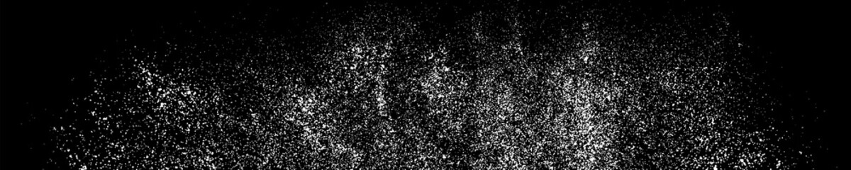 White Grainy Texture On Black. Panoramic Background. Wide Horizontal Long Banner For Site. Dust Overlay. Light Coloured Noise Granules. Snow Vector Elements. Illustration, EPS 10.