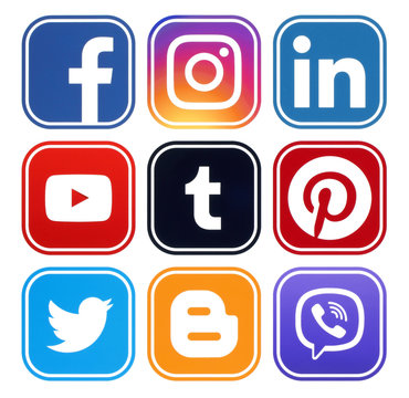 Popular social media icons with rim