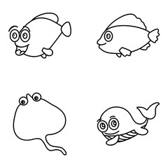  Funny Fishes Doodle Icons Pack
