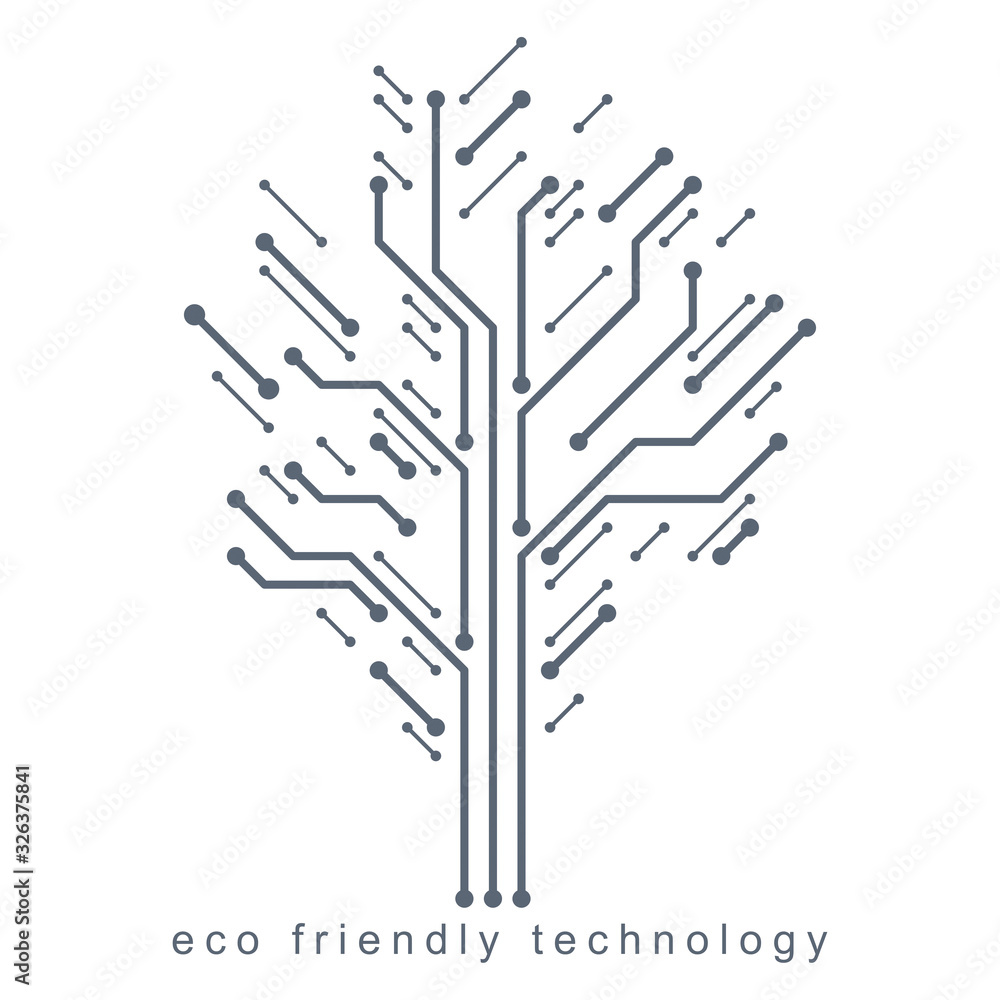 Poster vector illustration of tree created with wireframe and lines connected as branches. eco friendly tec
