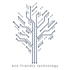 Vector illustration of tree created with wireframe and lines connected as branches. Eco friendly technology concept.