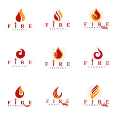 Set of vector fire logos, hot burning flame symbols best for use as petrol and gas advertising metaphor.