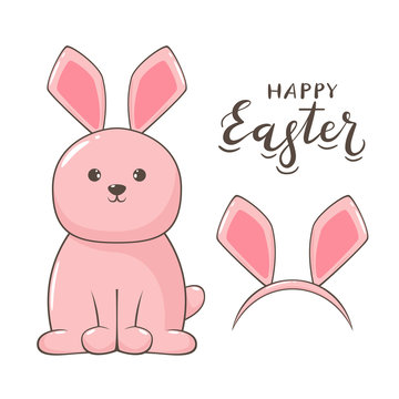 Pink Easter Rabbit and Bunny Ears