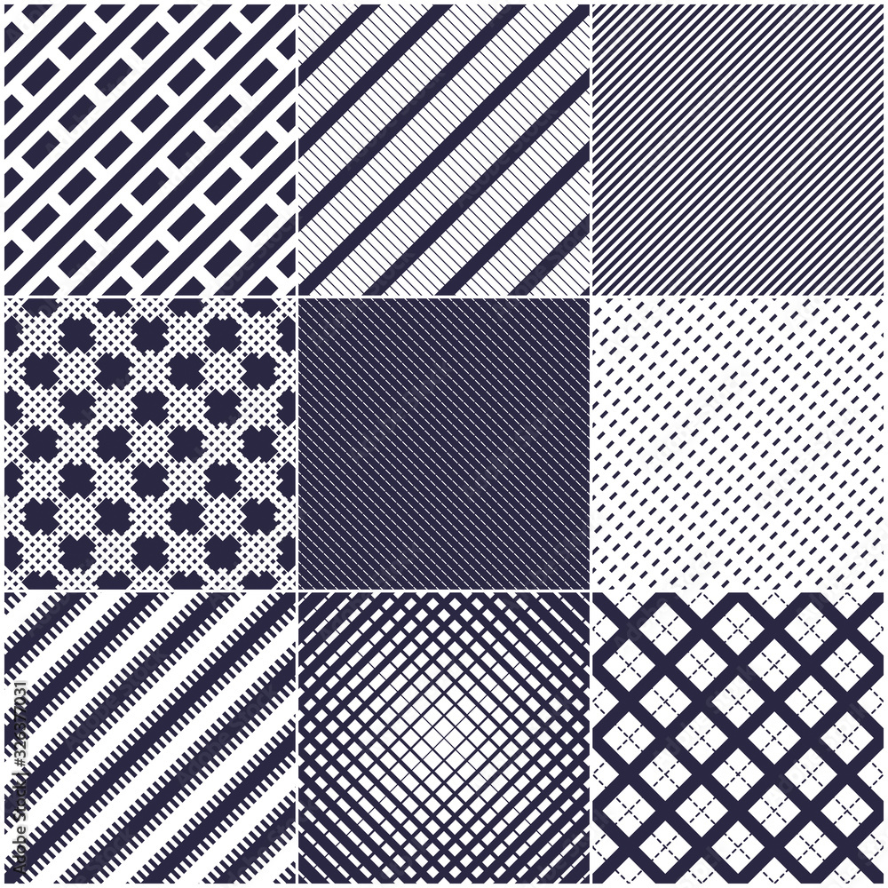Poster minimal lines vector seamless patterns set, abstract backgrounds collection. simple geometric design