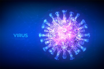 Coronavirus 2019-nCov novel coronavirus low poly abstract concept. Microscopic view of virus cell close up. Dangerous asian ncov corona virus, SARS pandemic risk. 3D polygonal vector illustration.