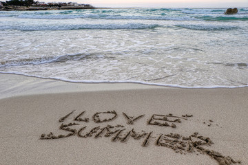 Fototapeta premium I love summer written on the sand in a beach in the middle of winter on the coast of Taranto, Puglia, Italy