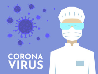 Coronavirus in China. Novel coronavirus (2019-nCoV), doctor, woman, man in white medical face mask, hat and protective suit. Concept of coronavirus quarantine.