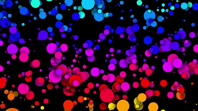 4k looped seamless abstract background, beautiful multi-colored circles in flat style like paint bubbles or dye droplets in water. Luma matte as alpha channel. Particles increase and decrease 1