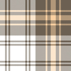 Plaid pattern seamless vector background in brown, light yellow, and white. Herringbone pixel check plaid for scarf, blanket, duvet cover, or other autumn winter fashion textile design.
