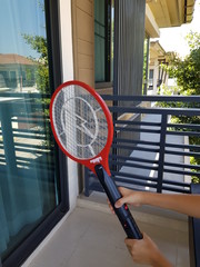 Closeup of mosquito and insect killer.  Malaria disease protection and hygiene concept. 