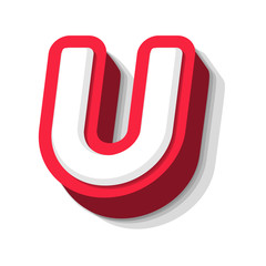 3D bold funny letter U, heavy type for modern super hero monogram, prize logo, comic graphic, fun and cool poster and education game. Extrude style vector typography design