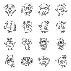  Coins Facial Expression Doodle Icons 