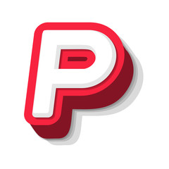 3D bold funny letter P, heavy type for modern super hero monogram, prize logo, comic graphic, fun and cool poster and education game. Extrude style vector typography design