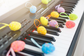 easter eggs decoration on piano instrument music
