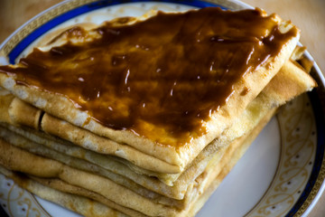 Homemade pancakes, milk pancakes on a plate.