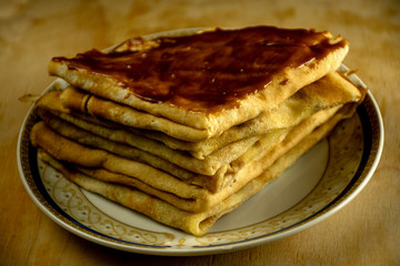 Homemade pancakes, milk pancakes on a plate.