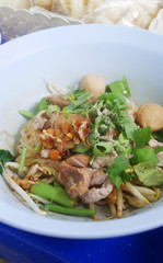 Boat Noodle thai food street food pork ball, pork with vegetable