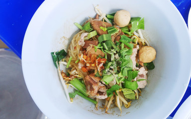 Boat Noodle thai food street food pork ball, pork with vegetable