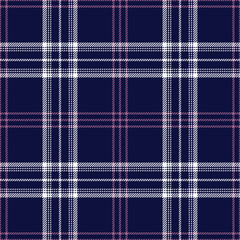Plaid pattern background. Seamless tartan check plaid graphic in dark blue, pink, and white for flannel shirt, blanket, throw, duvet cover, or other modern autumn winter spring fabric design.