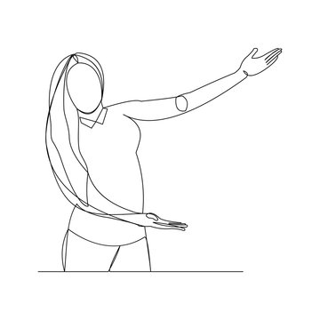 recommend clip art: Continuous line drawing of business woman showing for something presentation. Vector illustration