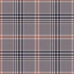 Abstract pattern for textile print. Seamless glen check plaid background in blue, brown, pink for jacket, coat, skirt, or other spring, autumn, and winter tweed fashion textile design.