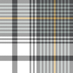 Plaid pattern seamless vector background in grey, yellow gold, and white. Herringbone tartan pixel check plaid for scarf, flannel shirt, duvet cover, or other autumn winter fashion textile design.