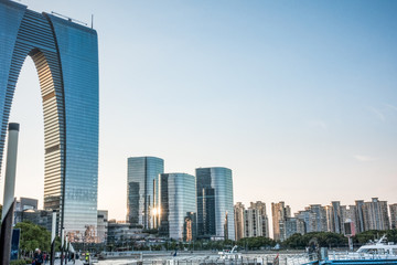 中国江苏苏州金鸡湖城市建筑风光