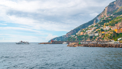 Amalfi cityscape on coast line of mediterranean sea, Italy