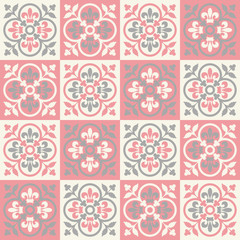 ethnic tile pattern in coral, gray colors