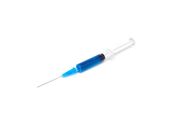Fototapeta premium syringe with blue liquids isolated on white