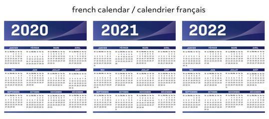 French modern techno calendar for years 2020-2021-2022