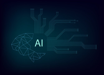 AI brain with modern circuit technology on gradients background.