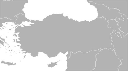 Vector modern illustration. Simplified geographical  grey map of Turkey and nearest states (Syria, Greece, Bulgaria, Iran and etc.) White background of Black and Mediterranean Sea