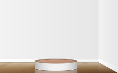 wooden podium on wooden floor in the white room
