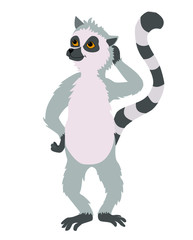 vector illustration of a cute pensive lemur standing on two legs © Viktoriya