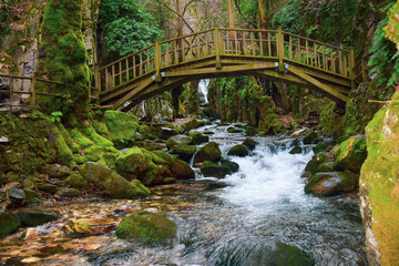 Ayazma National Park in Ida Mountains and streams flowing under the bridge