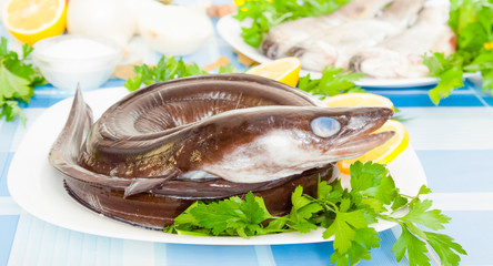 freshness eel and vegetables on the plate