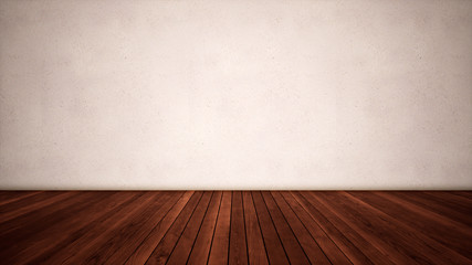 Concept or conceptual vintage or grungy brown background of natural wood or wooden old texture floor and concrete wall for contrast. A 3d illustration metaphor for time, material, solitude or rust