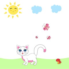 Obraz na płótnie Canvas white cat illustration vector nursery decor