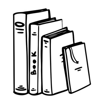 recommend clip art: Stack of books with bookmark cute outline doodle digital art. Print for posters, banners, cards, invitation cards, web, textile, stationery, wrapping paper and boxes.