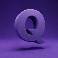 Violet velvet letter Q uppercase. Indigo color font character.