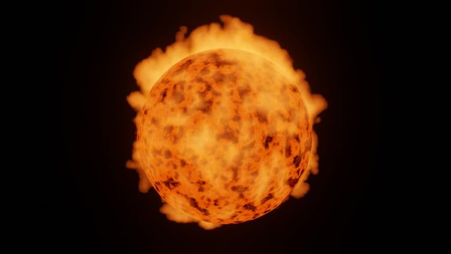Burning Sun Planet in Space - Animation. Realistic Sun Surface/Realistic star Surface. Video sun sphere close up. Burning beautiful orange sun close-up.