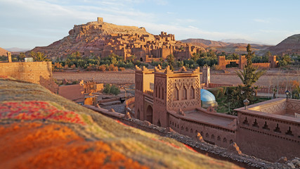 Ait Benhaddou Kasbah Berber sunrise or sunset view, Atlas Mountains, Morocco - obrazy, fototapety, plakaty